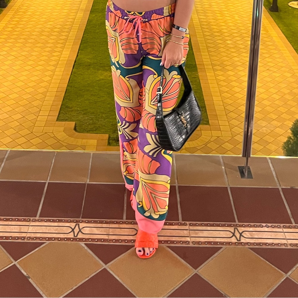 Zara Orange and Purple Wide Leg Pants